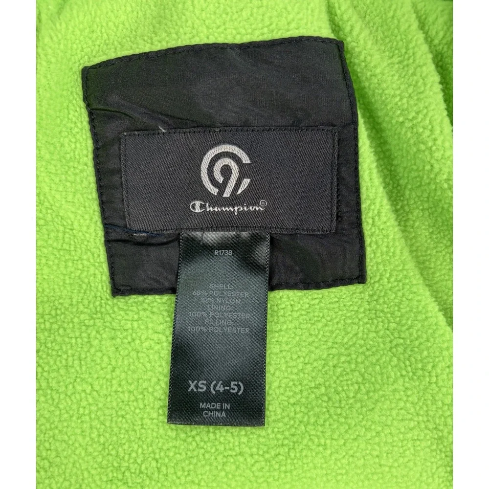 Champion Kids Boys Puffer Jacket Coat Hooded Black Neon Green Winter Size XS 4-5